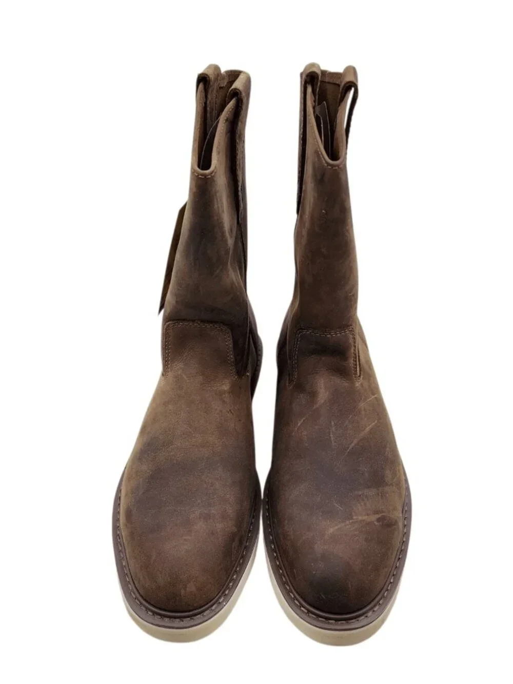 Brazos Men’s Waltham Wellington Steel‑Toe Work Boots Brown Leather Pull‑On Sz 12